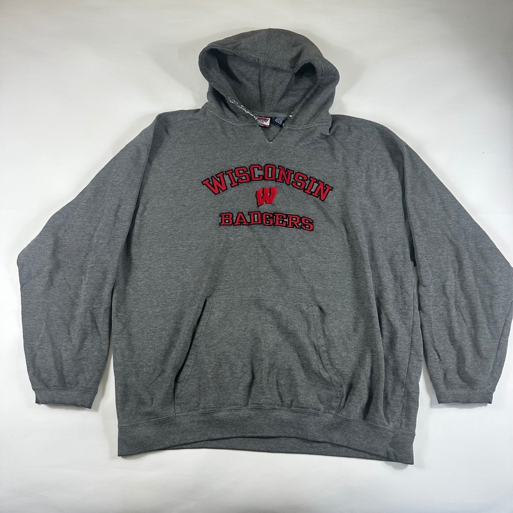 Varsity Athletic Wisconsin‎ Badgers Hoodie Gray 2XL Cotton Polyester Sweatshirt